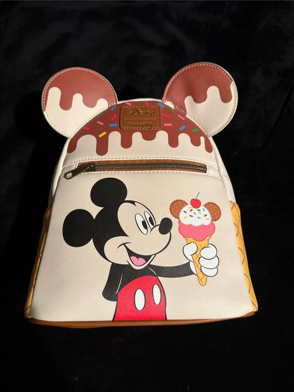 Loungefly Mickey Mouse Ice Cream Cone Mini Backpack - Cream, Brown & Red